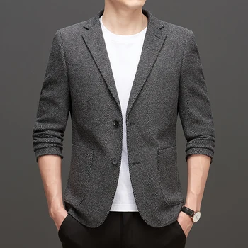 Новый бутик мужской моды Делового джентльмена из шерсти в английском стиле, красивый Повседневный Тонкий Корейский вариант официального свадебного блейзера