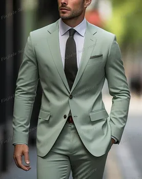 Новый мужской деловой костюм мятного цвета, Смокинги для жениха, свадебная вечеринка, официальный повод, комплект из 2 предметов, куртка и брюки