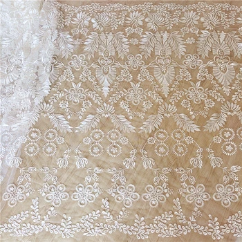 Новый стиль сетка вышивка кружевная отделка свадебная юбка платье Листья растение Цветок ткань Материал одежды