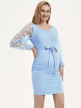Облегающее платье для беременных с 3D цветочной сеткой в стиле бишоп для беременных для душа ребенка/Гостя на свадьбе/фотосессии