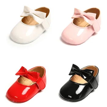 Обувь для новорожденных, Четырехцветные классические туфли для принцессы с противоскользящим бантом из искусственной кожи, Ходунки для первого малыша, Обувь для кроватки, Мокасины