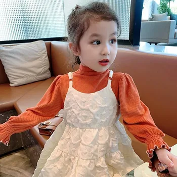Одежда для маленьких девочек, Новый модный пуловер с юбкой на подтяжках, костюм принцессы в корейском стиле, комплект из двух предметов для девочек
