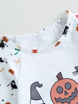 Одежда для маленьких девочек на Хэллоуин, одежда для малышей, толстовка с тыквой, свитер, штаны с рисунком скелета, комплекты для новорожденных (белый)