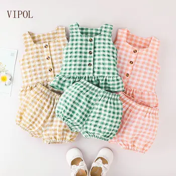Одежда для маленьких девочек VIPOL, топы с квадратным воротником, Рубашки, Шорты, летний комплект детской одежды из двух предметов, повседневные костюмы для новорожденных