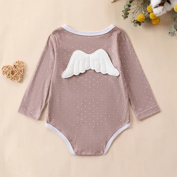 Одежда для маленьких девочек с милым принтом в горошек для новорожденных девочек, комбинезон с 3D крыльями, боди с длинным рукавом, 3, 6, 12, 18 месяцев