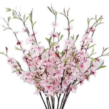 ОДИН искусственный длинный стебель, Маленький Цветок персика, имитация вишнево-зеленого листа длиной 33 дюйма для свадьбы, Домашние Декоративные искусственные цветы