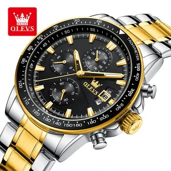 Оригинальные модные кварцевые часы OLEVS для мужчин, хронограф, секундомер, многофункциональные водонепроницаемые часы, классические деловые наручные часы