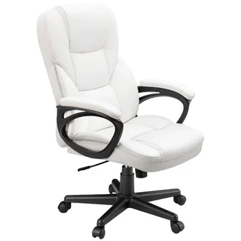 Офисное кресло для руководителей из искусственной кожи с высокой спинкой и поясничной поддержкой, белое