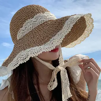 Панама В корейском стиле Мягкая Солнцезащитная женская Соломенная Шляпа с широкими полями Солнцезащитная шляпа Аксессуары для костюмов