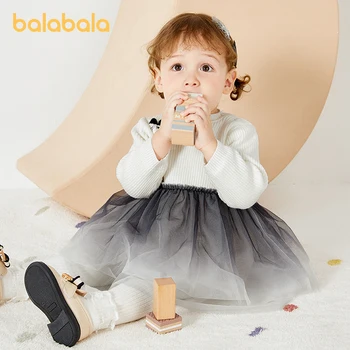 Платье для маленьких девочек Balabala, осенне-зимнее модное Милое изысканное платье принцессы с вуалью