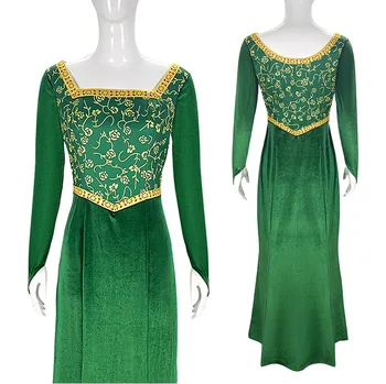 Платье принцессы Фионы для косплея, женское мультяшное Зеленое бархатное длинное платье на Хэллоуин, карнавальные наряды для вечеринок