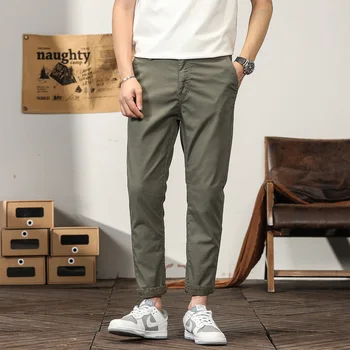 Повседневные брюки Elmsk мужские осенние облегающие брюки с прямыми штанинами Гонконгский тренд минималистичные зауженные укороченные деловые брюки
