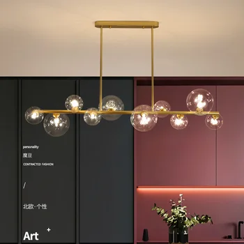 Подвесные светильники Nordic Strip Led Lustre Современные подвесные светильники со стеклянными шарами для гостиной, спальни, лофта, промышленного освещения