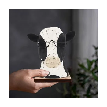 Подставка для очков с животными, деревянный держатель для очков с изображением быка, статуэтки в очках с коровьей головой, подставка для очков в форме коровы
