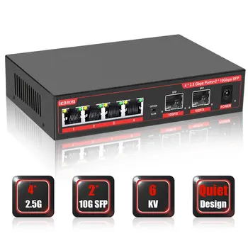 Полный Гигабитный Коммутатор 4 Порта 2,5 Гбит/с VLAN + 2 Порта 10 Гбит/с SFP Сетевой Коммутатор Ethernet Неуправляемый Концентратор Локальной Сети для Беспроводной Точки доступа /Wifi 6/VDI