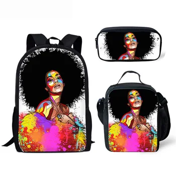 Популярная в стиле хип-хоп Harajuku Роскошная африканская девушка с 3D-принтом, 3 шт. /компл., школьные сумки для учеников, рюкзак для ноутбука, сумка для ланча, Пенал