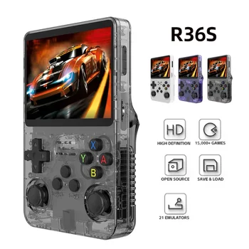 Портативная игровая консоль R36S в стиле ретро, система Linux, 3,5-дюймовый IPS экран, Портативный карманный видеоплеер R35s Pro, 64 ГБ игр
