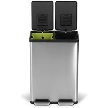 Прямоугольное мусорное ведро SIMPLI-MAGIC объемом 60 л / 16 галлонов с двумя отделениями для ручной работы, предназначенное для вторичной переработки мусора на кухонной ступеньке с мягко закрывающейся крышкой
