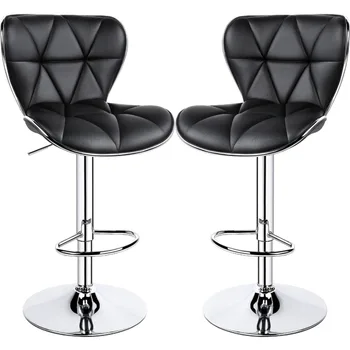 регулируемые барные стулья 2шт из искусственной кожи, Вращающийся барный стул со спинкой в виде ракушки, Черные стулья для паба, высота стойки, Домашняя кухня, столовая