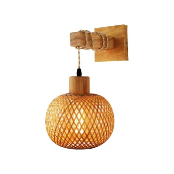 Ретро настенный светильник из плетеного ротанга Деревянные бра Прикроватная лампа для гостиной Винтажное освещение для спальни-A
