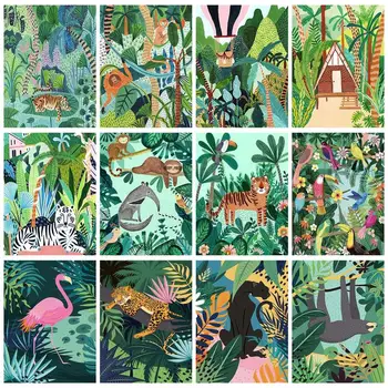 Рисование по номерам Для стартового набора Тропическая растительность и животные ручной работы для домашнего декора