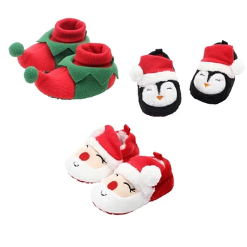 Рождественская детская обувь для мальчиков и девочек С теплой подкладкой внутри, обувь для обучения ходьбе на зиму 11 см/12 см/13 см