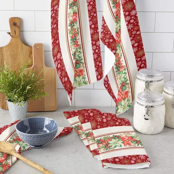 Рождественская Пуансеттия Снежинки Салфетки из микрофибры Полотенца для рук Кухонное полотенце Посуда для кухни Домашние вещи Вытирайте полотенцем