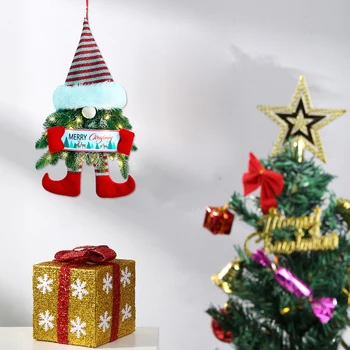 Рождественский мультяшный венок с гномами, Светящийся сосновый венок, Праздничное подвесное украшение для входной двери