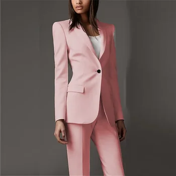 Розовые женские деловые однотонные брючные костюмы Официальные офисные дамы Комплект из 2 предметов Женская приталенная мода с одинарными пуговицами на заказ
