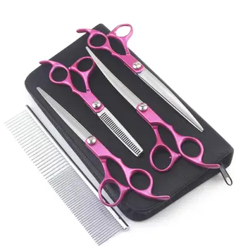 розовые качественные 7,0-дюймовые профессиональные ножницы для ухода за собаками, высококачественные прямые, филировочные и изогнутые ножницы 4 шт./компл.