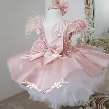 Розовые платья для девочек в цветочек, атласные платья без рукавов длиной до колен С аппликацией и оборками, нарядные платья для девочек, детские платья для вечеринки на День рождения