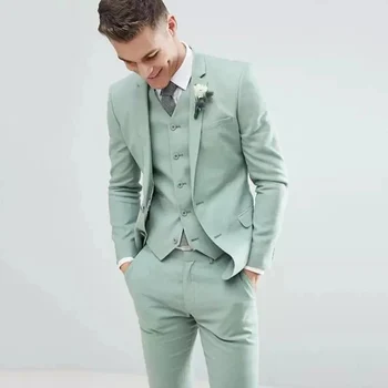 Роскошные мужские костюмы мятного цвета Balzer Wedding Elegant Terno Однобортный Пиджак с зубчатым лацканом, 3 предмета, брюки, жилет, приталенный крой от портного