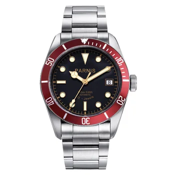Роскошные Мужские часы Parnis 41 мм с красным безелем, автоматические Механические часы, браслет из нержавеющей стали, сапфировое стекло, мужские часы reloj hombre
