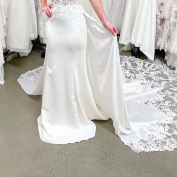 Свадебная съемная юбка с аппликацией из крепового кружева, съемный шлейф для платьев, свадебная верхняя юбка с длинным шлейфом
