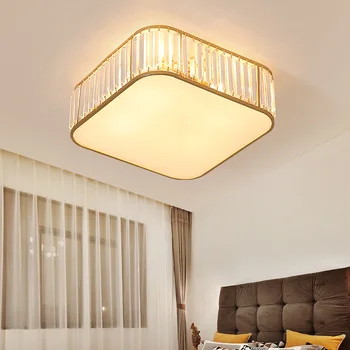 Светодиодные потолочные светильники 110 В / 220 В с хрустальным абажуром для спальни, металлические квадратные потолочные светильники для освещения комнат