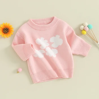 Свитер для маленьких девочек с цветочным рисунком, пуловеры с длинными рукавами, одежда