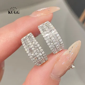 Серьги из белого золота KUGG 18 карат, роскошный минималистичный дизайн, серьги-кольца с настоящими натуральными бриллиантами 1,6 карата для женщин, ювелирные изделия для помолвки.