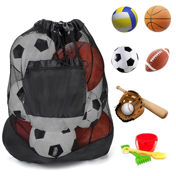 Сетчатая сумка для мяча, большая сумка для мяча, прочная несущая сетчатая сумка для футбольного мяча со шнурком Для спортивных аксессуаров на открытом воздухе