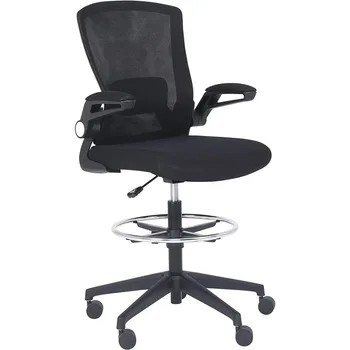 Сетчатый офисный стул для рисования со средней спинкой, табурет с регулируемой подставкой для ног, откидывающимися подлокотниками
