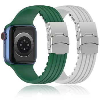 Силиконовый Ремешок для Apple Watch band 49 мм 44 мм 40 мм 45 мм 41 мм 42 мм Ремешок для Часов Спортивный Браслет для iWatch серии 9 8 Ultra 7 6 5 4 3