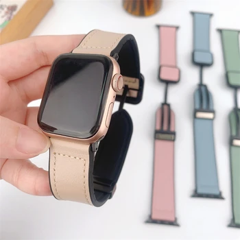 Силиконовый ремешок из натуральной кожи для Apple Watch серии 9 8 7 SE Ultra 2 Band 45 мм 44 мм 40 мм 41 мм 49 мм 38 мм 42 мм Магнитный браслет