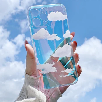 Симпатичный прозрачный чехол для телефона с лазерным рисунком в виде облаков для iPhone 14 13 12 11 Pro Max XS XR X 7 8 Plus, противоударный чехол