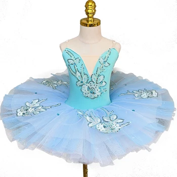 Синяя Балетная юбка-пачка, Слинг, Детские Профессиональные костюмы для танцевального представления 