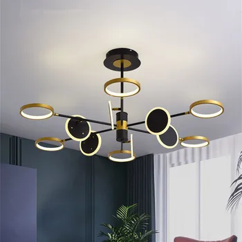 Скандинавская люстра Современная акриловая черно-золотая люстра кольцевой потолочный светильник для спальни, гостиной, столовой