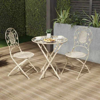 Складной набор для бистро - Стол и стулья из 3 частей с дизайном из решетки и листьев - Уличная мебель для сада