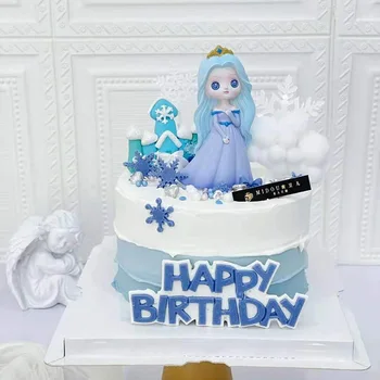 Снежинка, ледяной снежный замок, Маленькая Голубая принцесса, Топпер для торта с Днем Рождения, детские принадлежности для вечеринок, Розовые подарки для любви