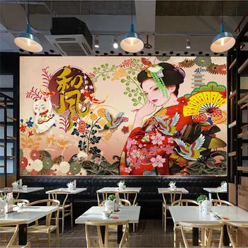 Современная кухня в японском стиле, женские фото, 3D обои, суши, закусочная, Фоновые обои, Промышленный декор, фрески