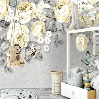 Современные наклейки на стену со свежими цветами пиона, 3D пасторальные цветочные обои на заказ, крупногабаритные художественные фотообои для декора спальни