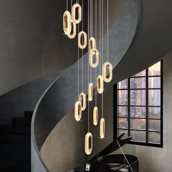 Современные хрустальные кольца, светодиодная люстра для лестницы, роскошные длинные подвесные светильники Cristal, Золотые креативные светильники для внутреннего чердака.
