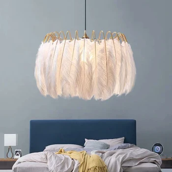 Современный подвесной светильник из перьев в скандинавском стиле, люстра из перьев для столовой, гостиной, спальни, украшение дома, светильник из перьев